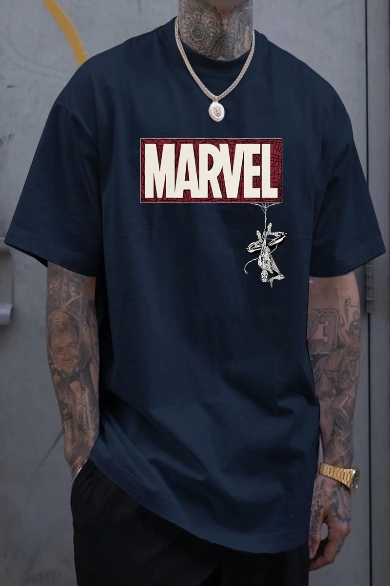 Marvel Erkek Minimalist Marvel Ters Kahraman Grafik Baskılı Yuvarlak Yaka Kısa Kollu Tişört,