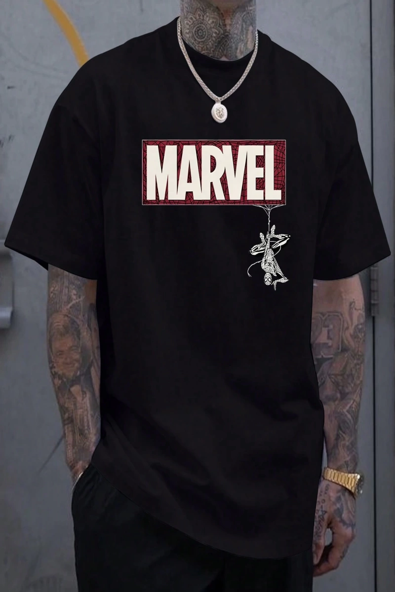 Marvel Erkek Minimalist Marvel Ters Kahraman Grafik Baskılı Yuvarlak Yaka Kısa Kollu Tişört,