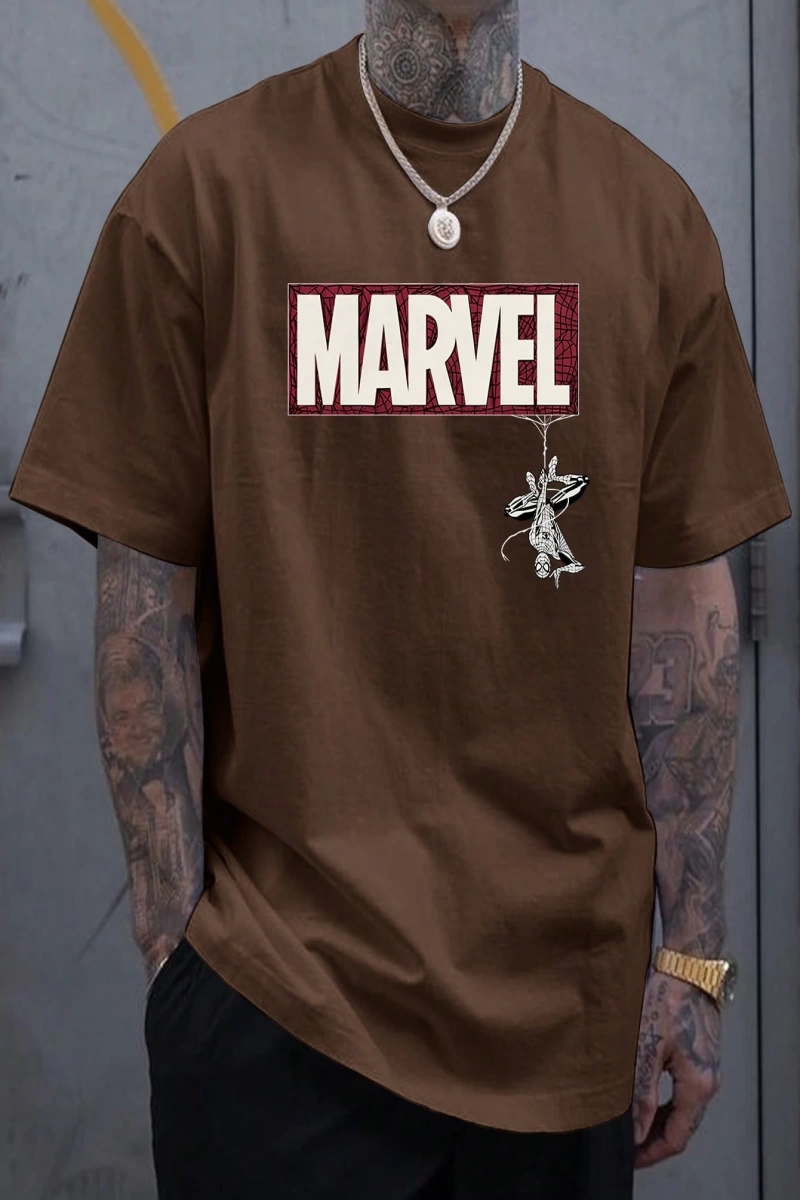 Marvel Erkek Minimalist Marvel Ters Kahraman Grafik Baskılı Yuvarlak Yaka Kısa Kollu Tişört,
