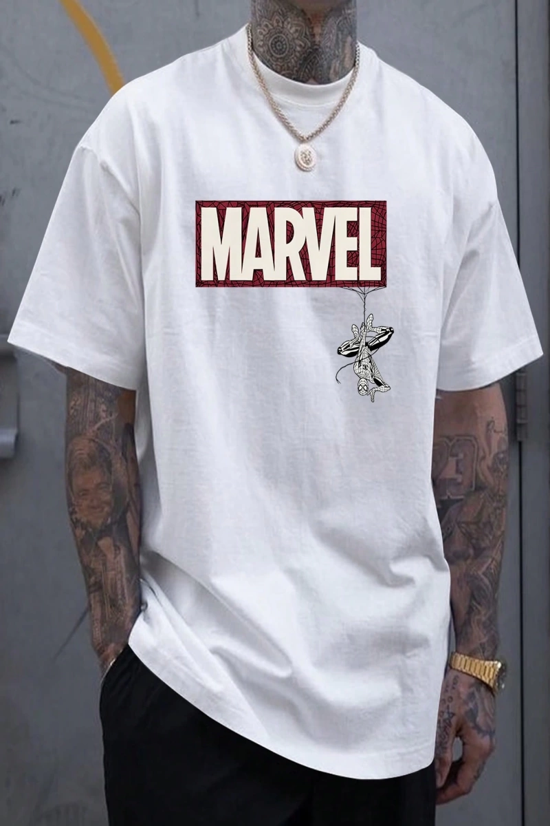 Marvel Erkek Minimalist Marvel Ters Kahraman Grafik Baskılı Yuvarlak Yaka Kısa Kollu Tişört,