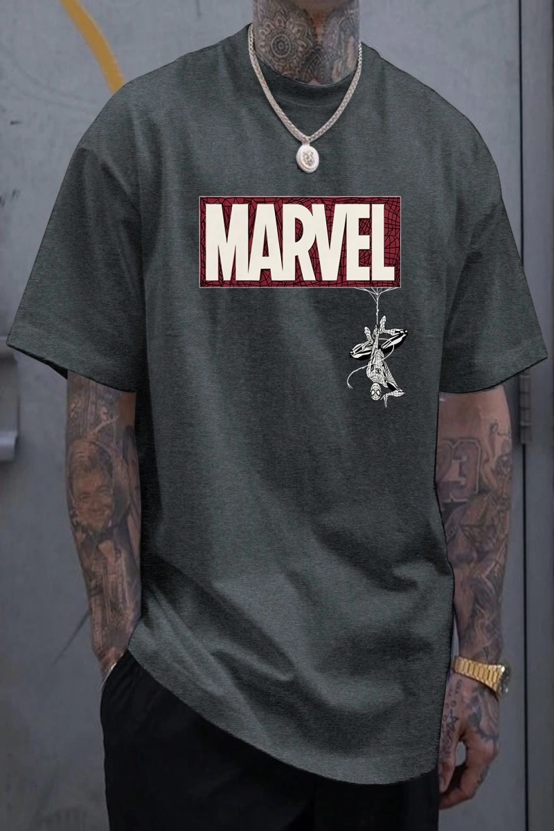 Marvel Erkek Minimalist Marvel Ters Kahraman Grafik Baskılı Yuvarlak Yaka Kısa Kollu Tişört,
