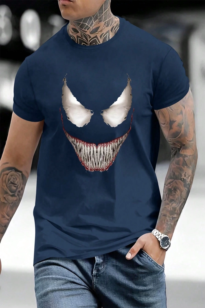 Marvel Erkek Minimalist Venom Grafik Baskılı Mürettebat Yaka Kısa Kollu Siyah Tişört, Yaz