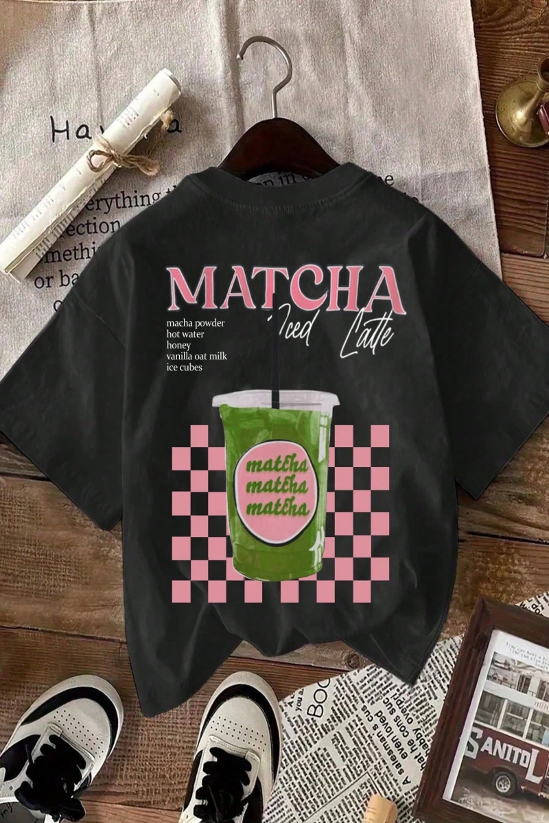 MATCHA TOP Yaz Tişört Tasarımı, Kadın Günlük Yuvarlak Yaka Kısa Kollu Tişört
