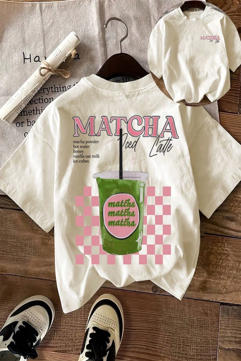 MATCHA TOP Yaz Tişört Tasarımı, Kadın Günlük Yuvarlak Yaka Kısa Kollu Tişört