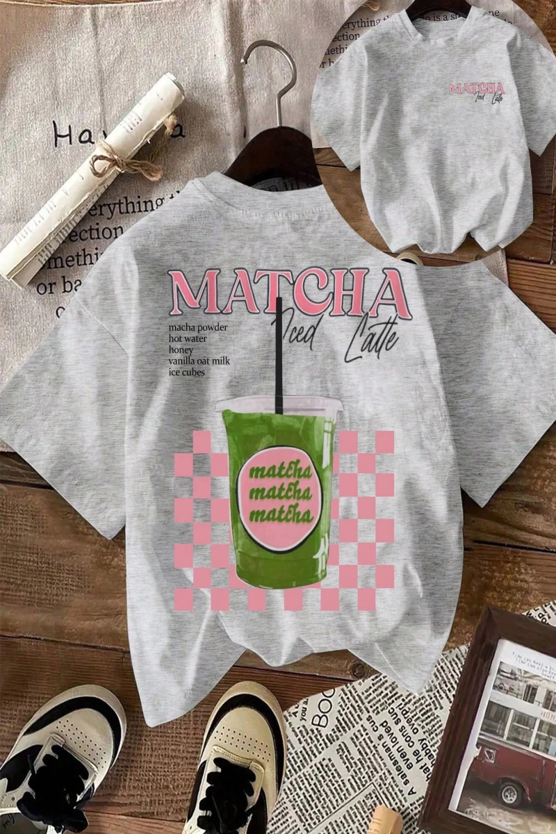 MATCHA TOP Yaz Tişört Tasarımı, Kadın Günlük Yuvarlak Yaka Kısa Kollu Tişört