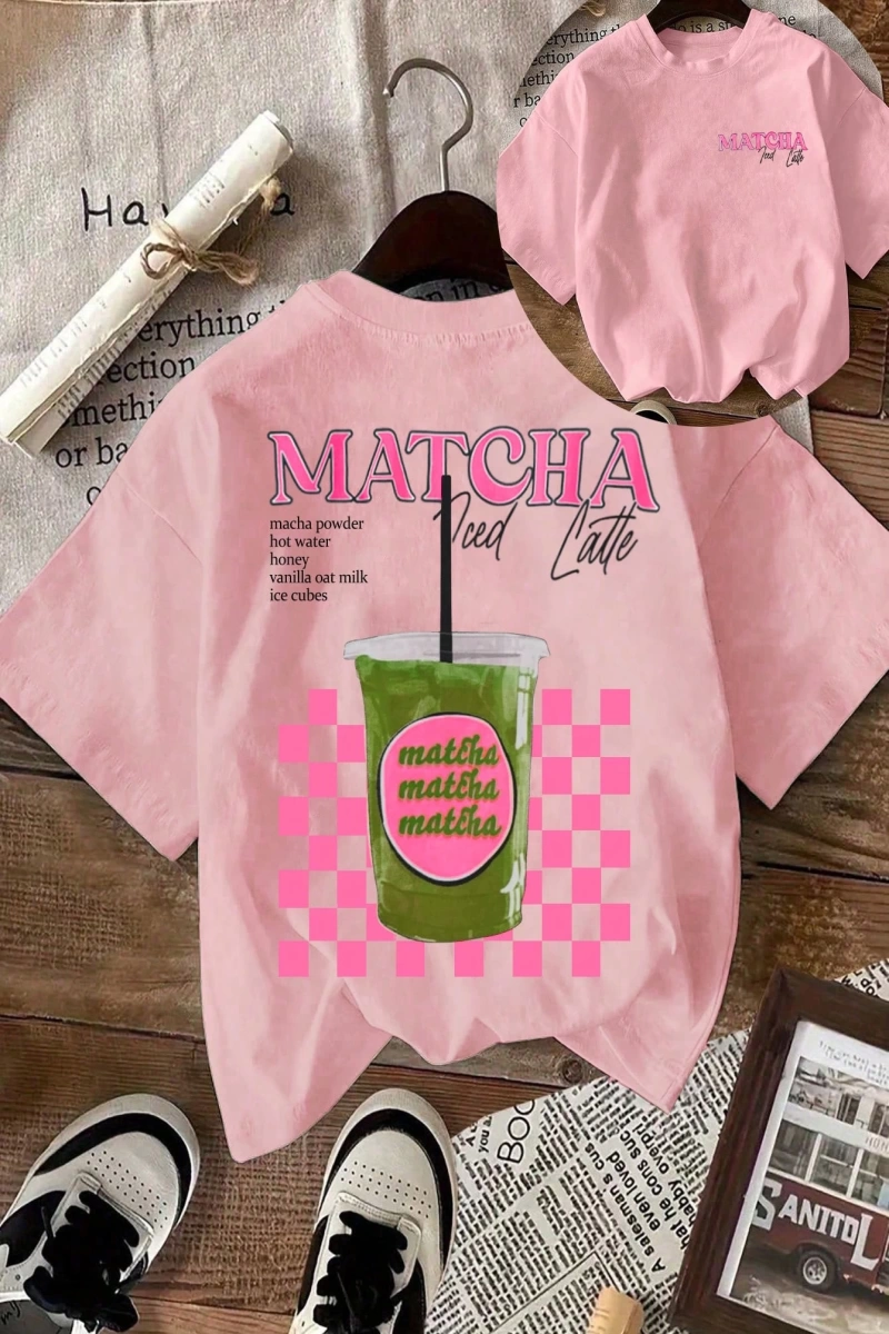 MATCHA TOP Yaz Tişört Tasarımı, Kadın Günlük Yuvarlak Yaka Kısa Kollu Tişört