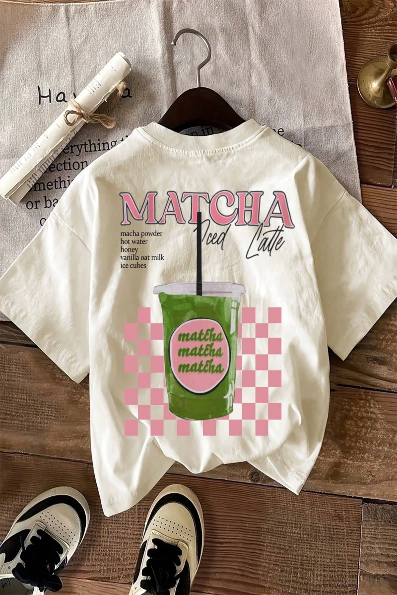 MATCHA TOP Yaz Tişört Tasarımı, Kadın Günlük Yuvarlak Yaka Kısa Kollu Tişört