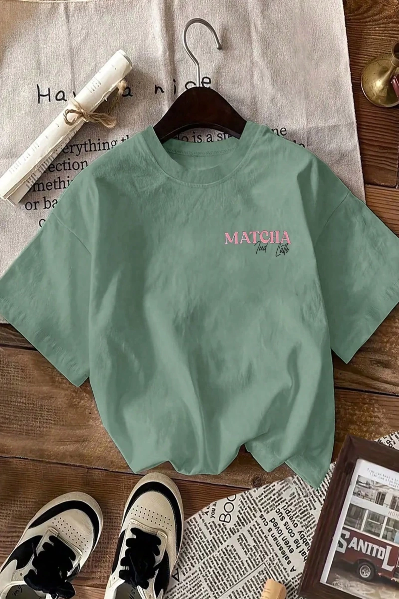MATCHA TOP Yaz Tişört Tasarımı, Kadın Günlük Yuvarlak Yaka Kısa Kollu Tişört