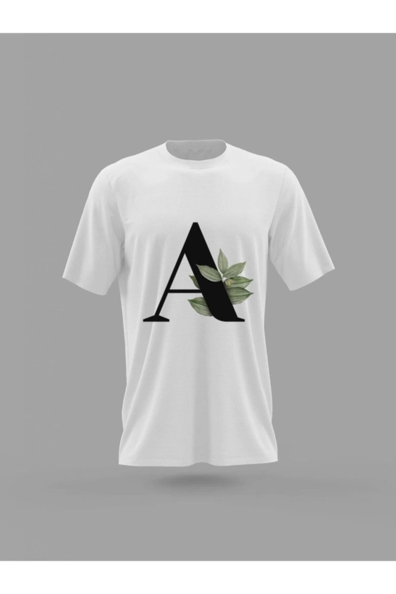 MAVİ A Harfi Yeşil Yapraklı Baskılı T-shirt PNRMTSHRT4530