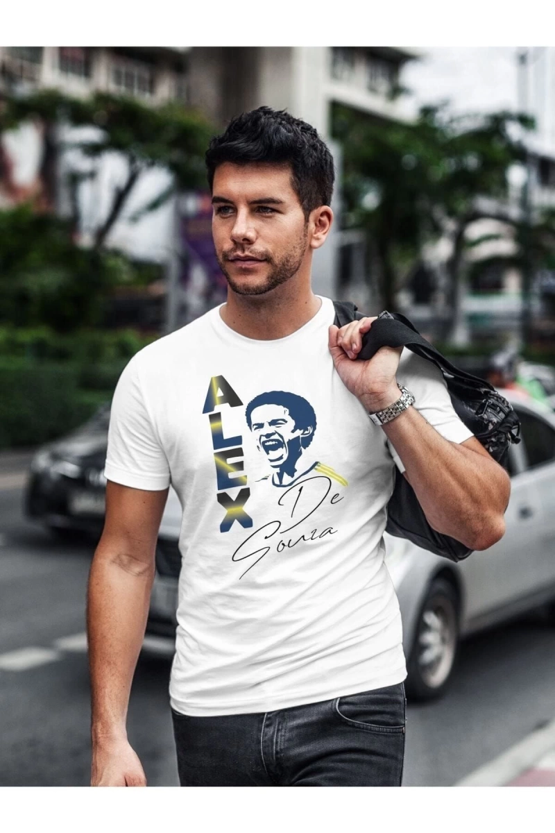 Mavi Alex De Souza Silüet Futbol Portre Imzalı Baskılı T-shirt Pnrmtshrt