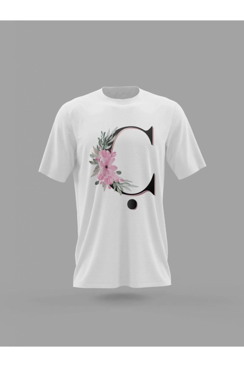 MAVİ Ç Harfi Baş Harf Pembe Çiçekli Baskılı T-shirt PNRMTSHRT4492