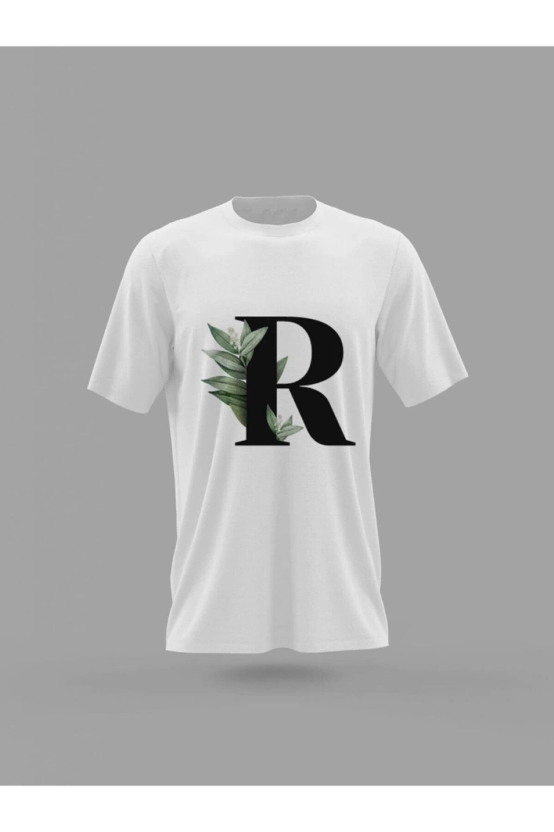 MAVİ R Harfi Yeşil Yapraklı Baskılı T-shirt PNRMTSHRT4521