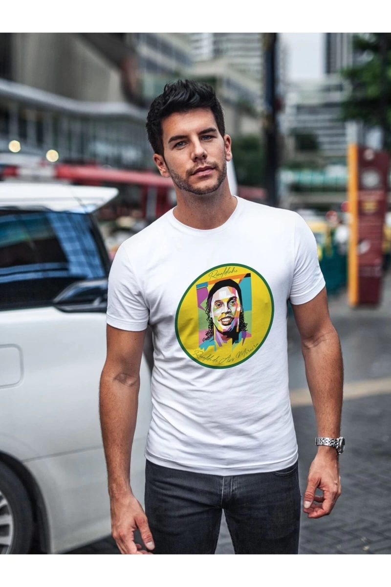 MAVİ Ronaldinho Brezilya Milan Barcelona Efsane Futbolcu Baskılı T-shirt PNRMTSHRT0