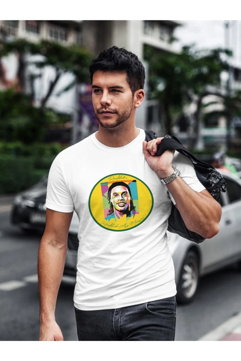 MAVİ Ronaldinho Brezilya Milan Barcelona Efsane Futbolcu Baskılı T-shirt PNRMTSHRT0