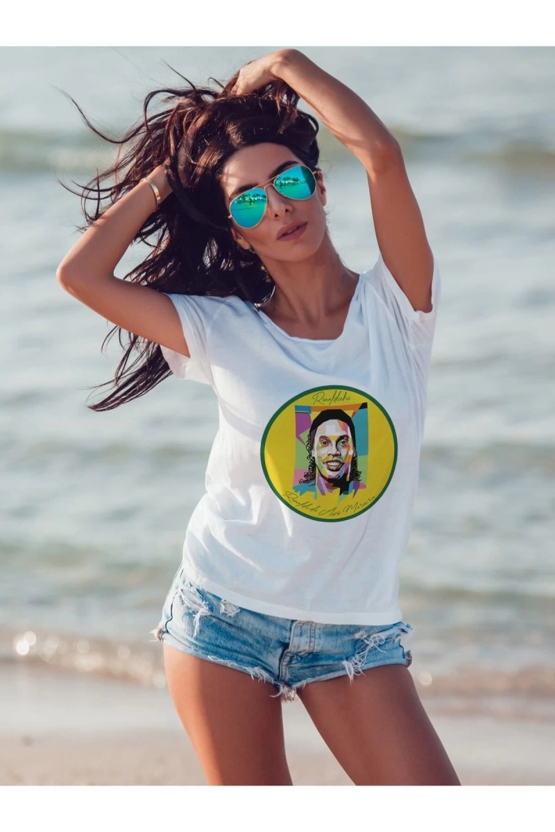 MAVİ Ronaldinho Brezilya Milan Barcelona Efsane Futbolcu Baskılı T-shirt PNRMTSHRT0