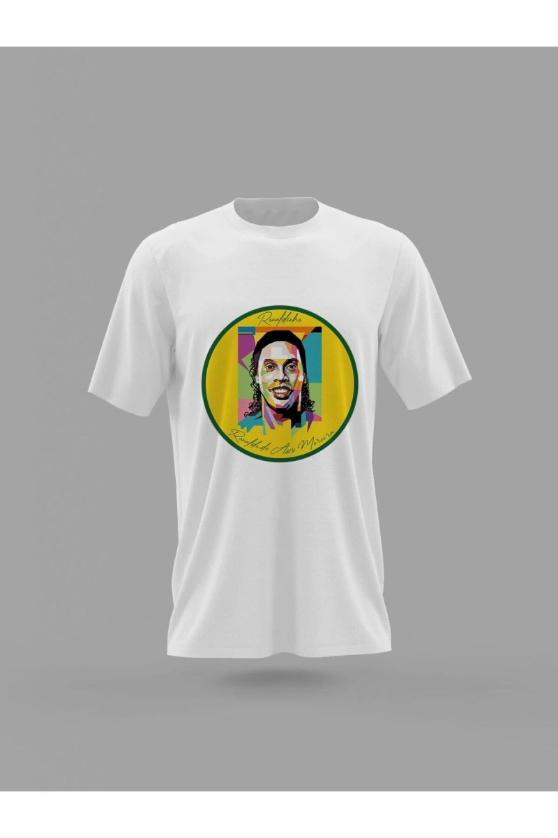 MAVİ Ronaldinho Brezilya Milan Barcelona Efsane Futbolcu Baskılı T-shirt PNRMTSHRT0