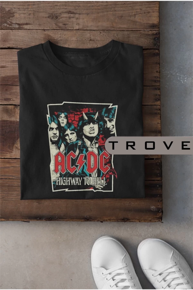 MAVİ Unısex Kadın Erkek Acdc - Ac/dc Rockn Roll Metal %100 Pamuk Baskılı Siyah Beyaz T-shir