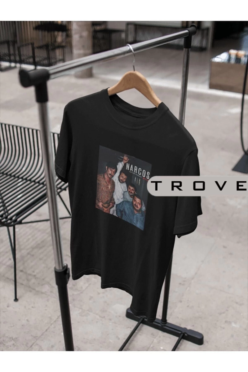 MAVİ Unısex Kadın Erkek Narcos Kolpaçino Netflıx %100 Pamuk Baskılı Siyah Beyaz T-shirt NARC