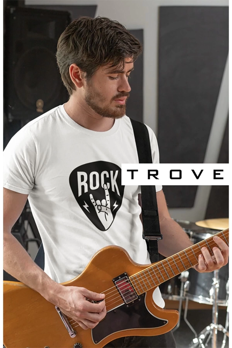 MAVİ Unısex Kadın Erkek Rockn Roll Gitar Pena Tasarım Baskılı % 100 Pamuk T-shirt ROCKNROL
