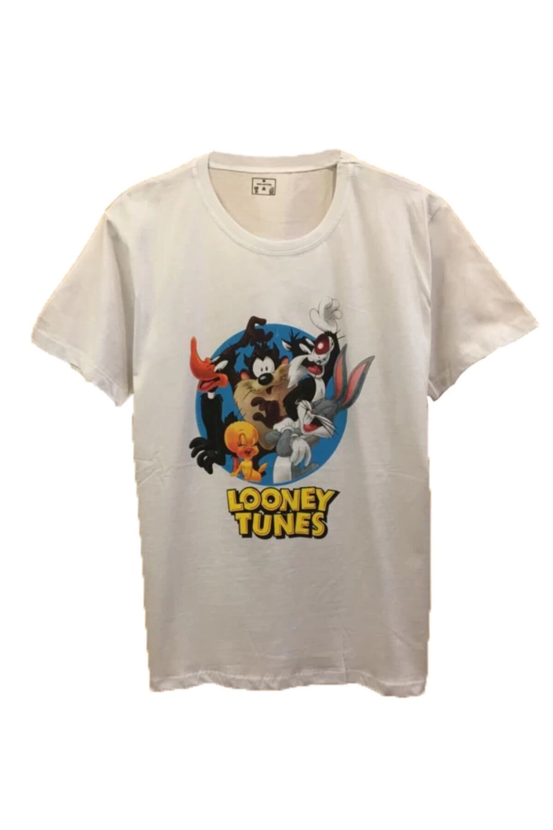 MAVİ Unisex Loney Tunes Karakter Beyaz Tshirt PKBC9058