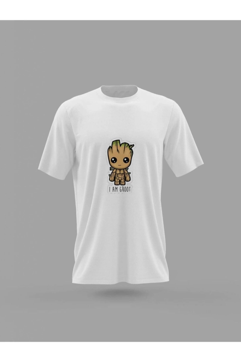 MAVİ Unisex Marvel Tatlı Cute Groot Tasarım Baskılı T-shirt PNRMTSHRT4635