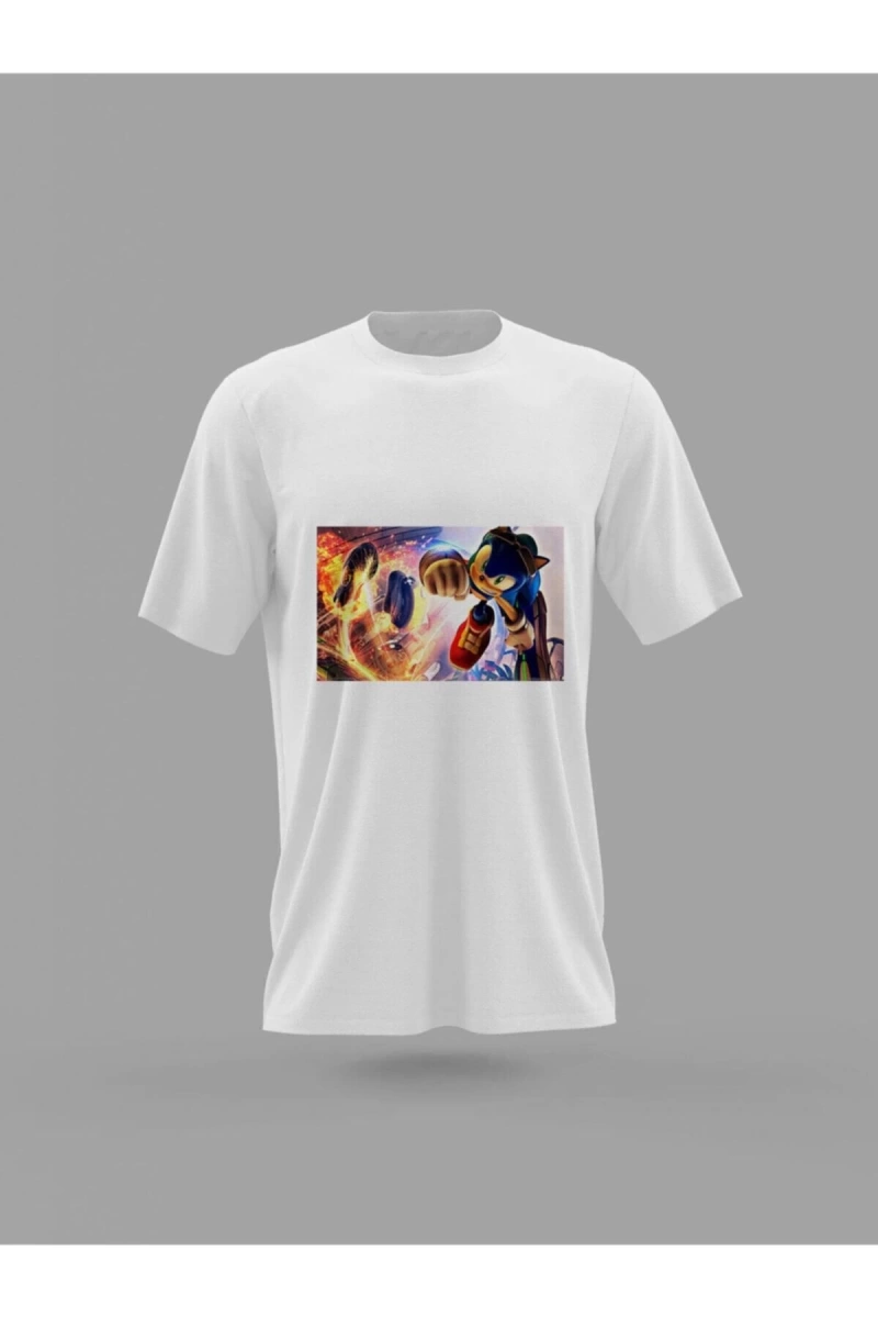 MAVİ Unisex Sega Kirpi Sonic Çizgi Film Nostalji Baskılı T-shirt PNRMTSHRT4156