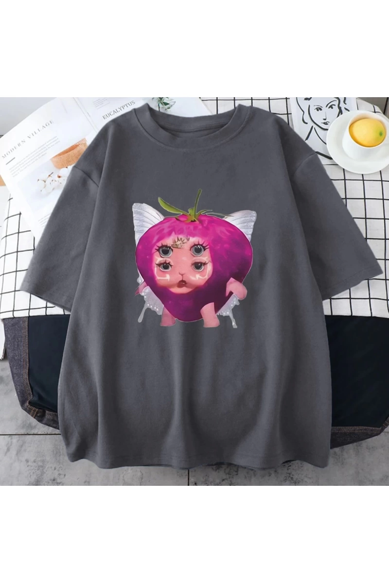 Melanie Martinez çilek sevimli grafik T shirt yeni erkek kadıns Kawaii gevşek giysiler kısa