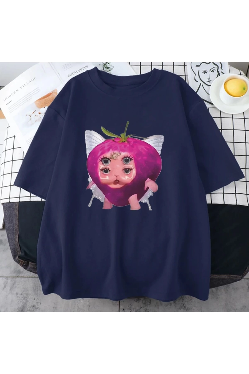 Melanie Martinez çilek sevimli grafik T shirt yeni erkek kadıns Kawaii gevşek giysiler kısa