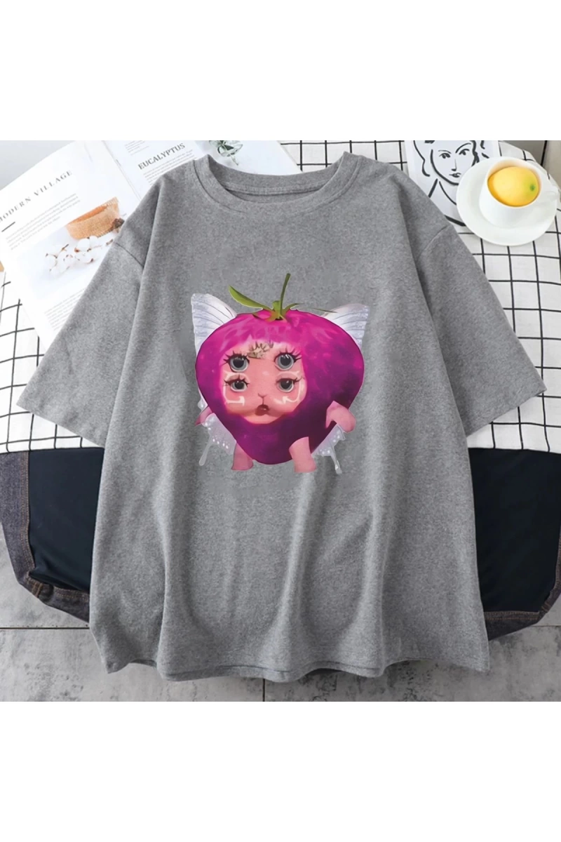 Melanie Martinez çilek sevimli grafik T shirt yeni erkek kadıns Kawaii gevşek giysiler kısa