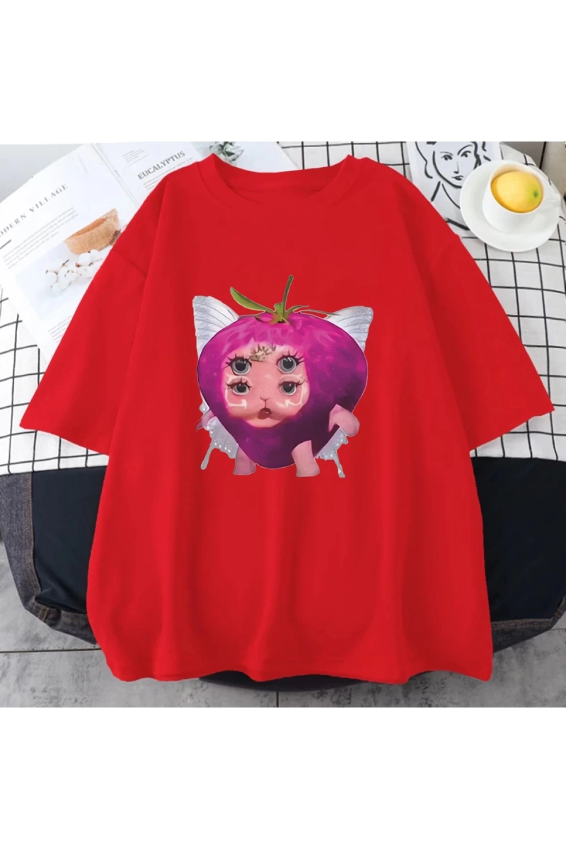 Melanie Martinez çilek sevimli grafik T shirt yeni erkek kadıns Kawaii gevşek giysiler kısa