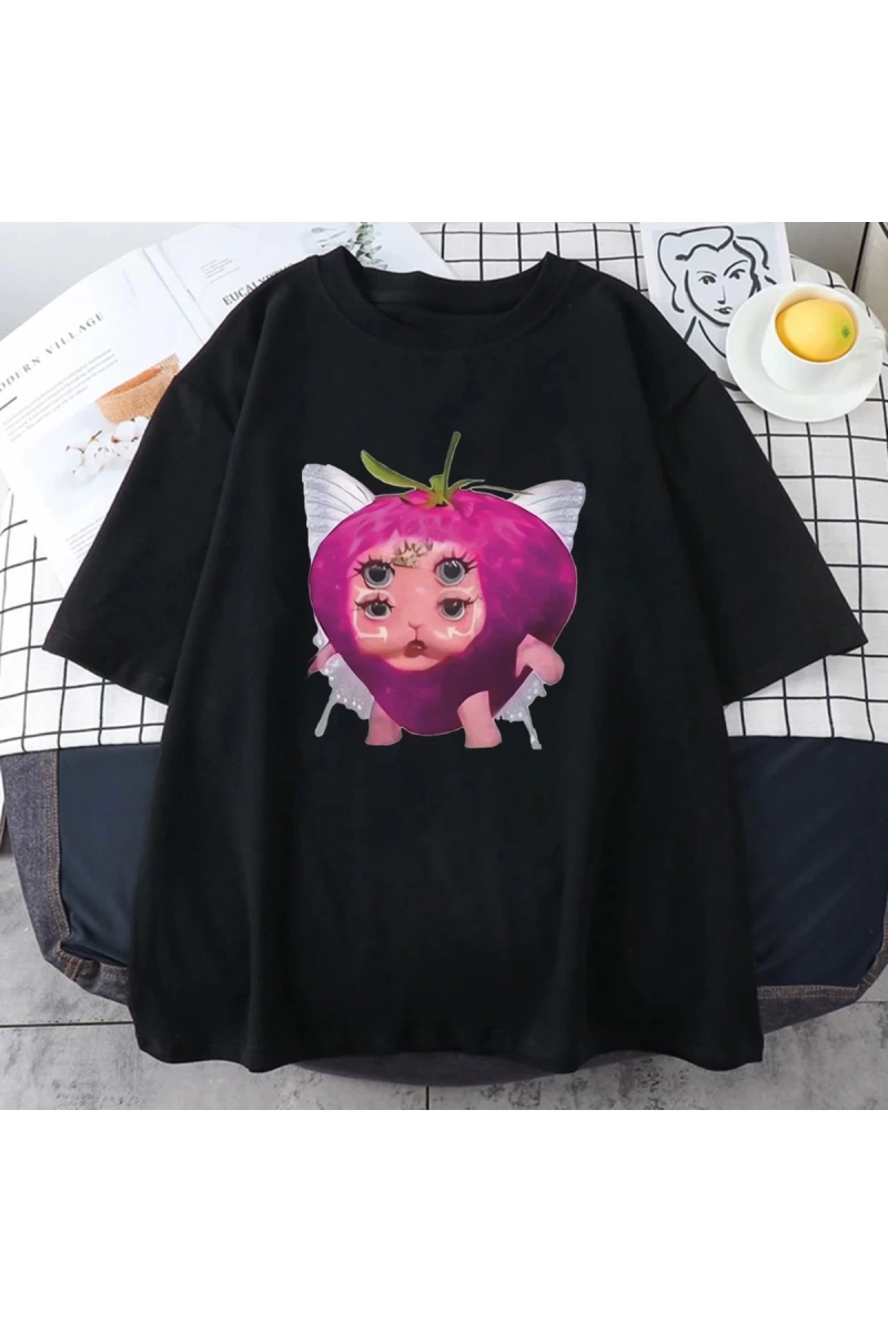Melanie Martinez çilek sevimli grafik T shirt yeni erkek kadıns Kawaii gevşek giysiler kısa