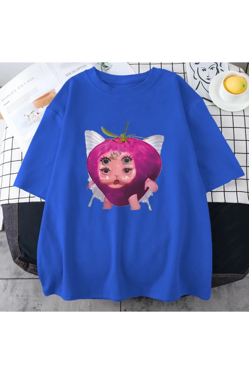 Melanie Martinez çilek sevimli grafik T shirt yeni erkek kadıns Kawaii gevşek giysiler kısa