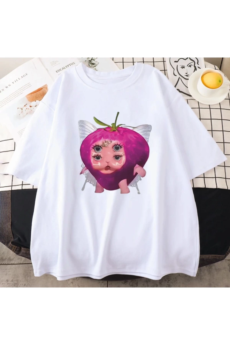 Melanie Martinez çilek sevimli grafik T shirt yeni erkek kadıns Kawaii gevşek giysiler kısa