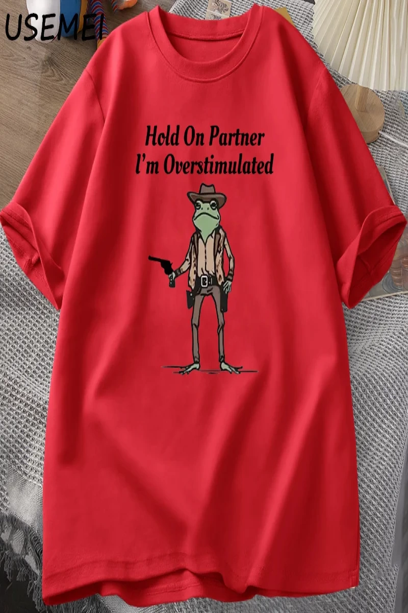 Mens T-shirt Hold on Partner Im Overstimulated Funny Meme Graphic T Shirts Cowboy Frog T Shi 2834