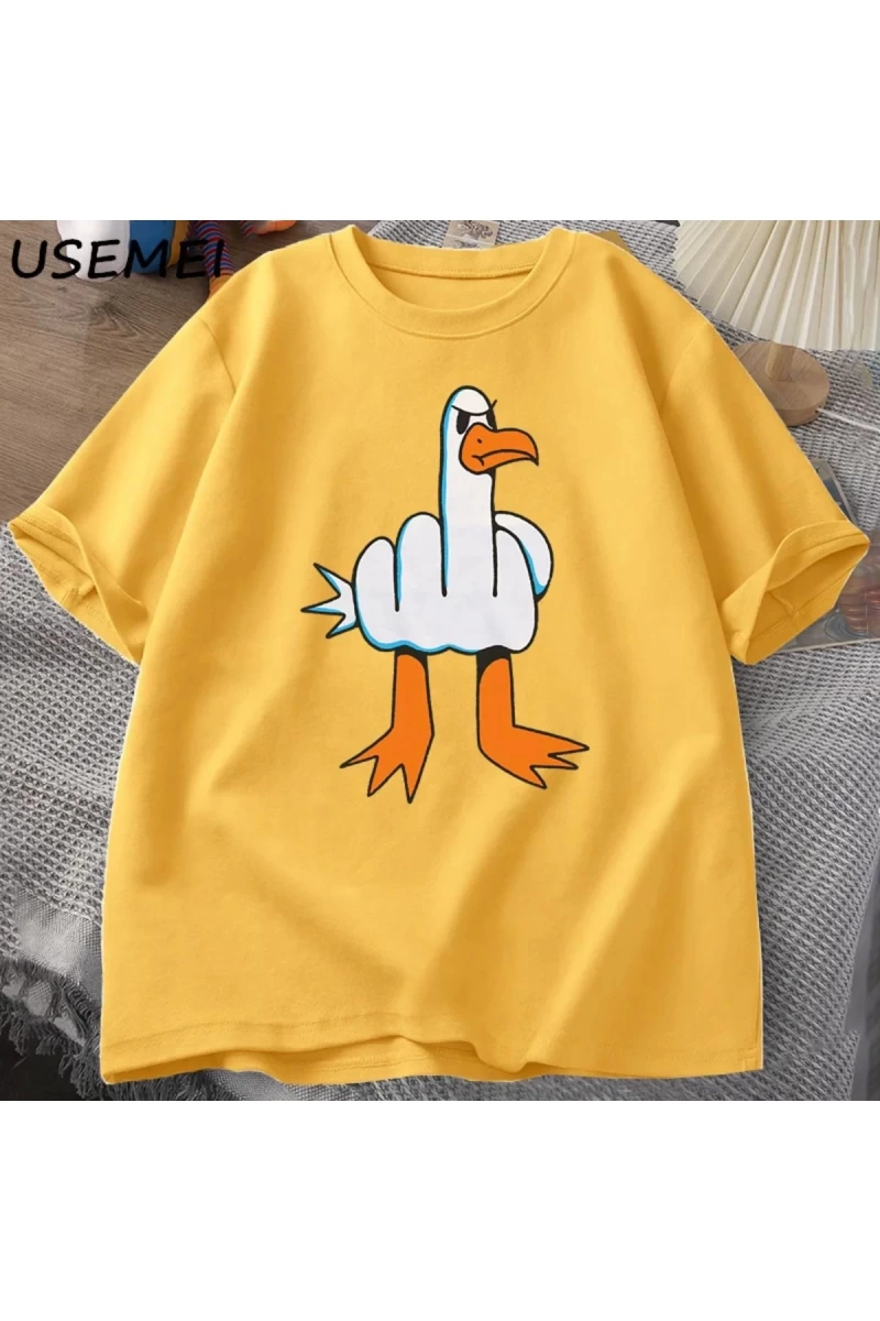 Mens komik tişört kaba martı grafik Tee rahat pamuk kısa kollu O boyun T Shirt Streetwear mod