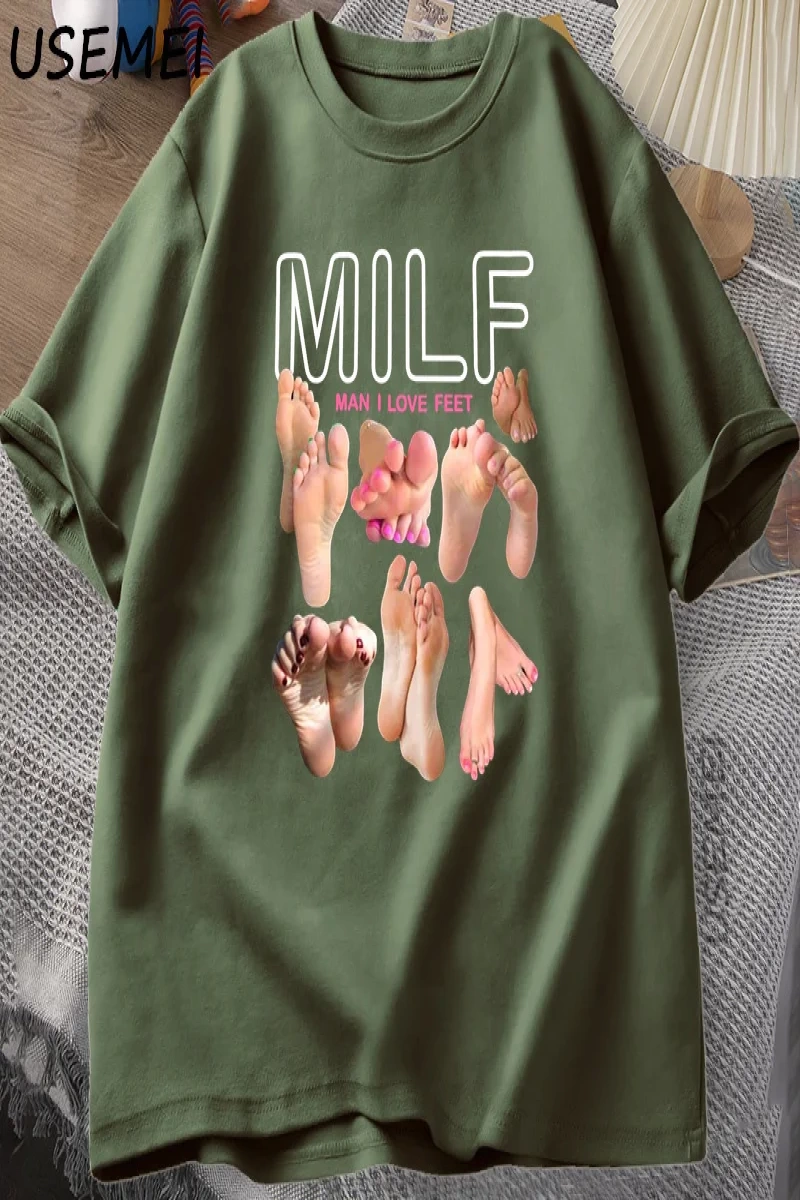 MILF Adam Ayakları Seviyorum Komik Grafik T-Shirt Erkekler Pamuk Kısa Kollu O-Boyun T 2826