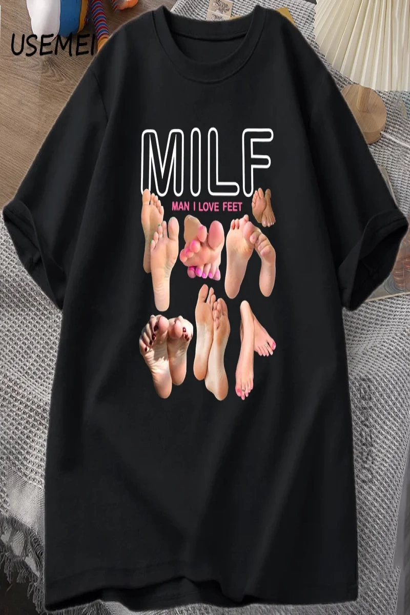 MILF Adam Ayakları Seviyorum Komik Grafik T-Shirt Erkekler Pamuk Kısa Kollu O-Boyun T 2826
