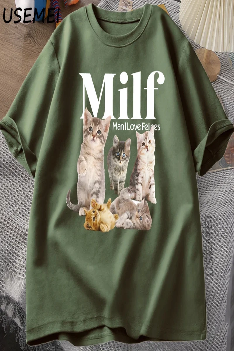 MILF Adam Kedileri Seviyorum Cottagecore Kediler T Shirt Erkekler Kadınlar için Kedi Sevgilis 2921
