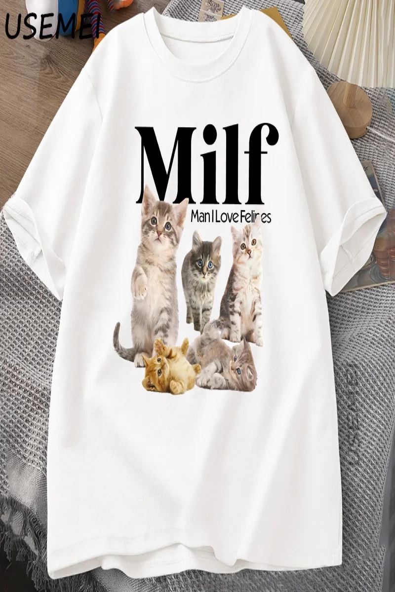 MILF Adam Kedileri Seviyorum Cottagecore Kediler T Shirt Erkekler Kadınlar için Kedi Sevgilis 2921
