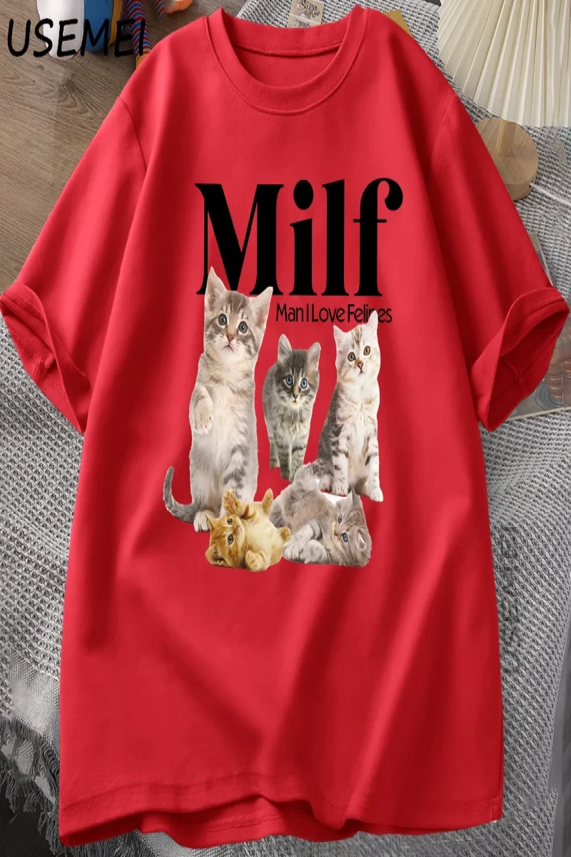 MILF Adam Kedileri Seviyorum Cottagecore Kediler T Shirt Erkekler Kadınlar için Kedi Sevgilis 2921