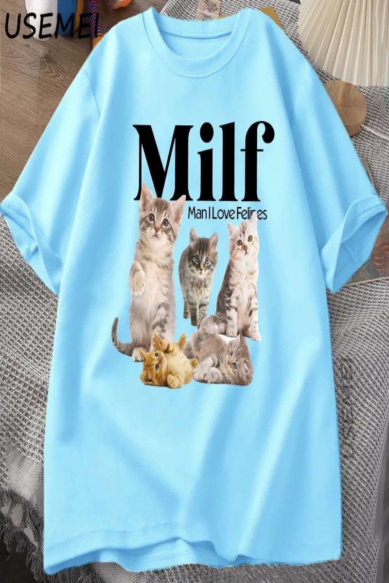 MILF Adam Kedileri Seviyorum Cottagecore Kediler T Shirt Erkekler Kadınlar için Kedi Sevgilis 2921