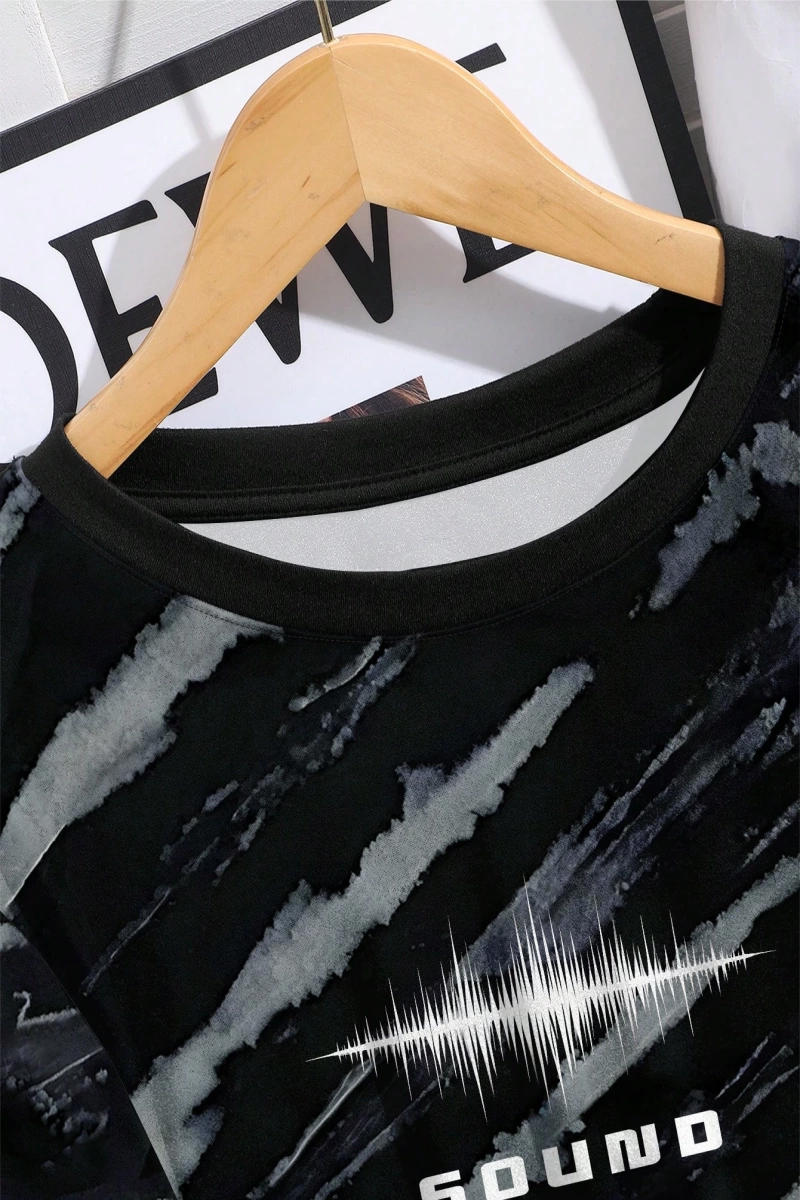 Moda Dalga Desenli Erkek Kısa Kollu Tişört, Yaz