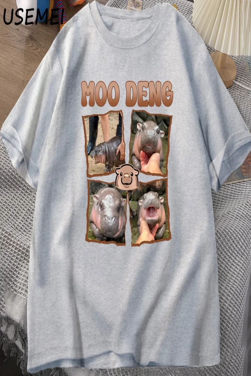 Moo Deng Rap T Shirt seviyorum Moo Deng komik bebek Hippo sevgilisi T-Shirt rahat pamuk erkek 3035
