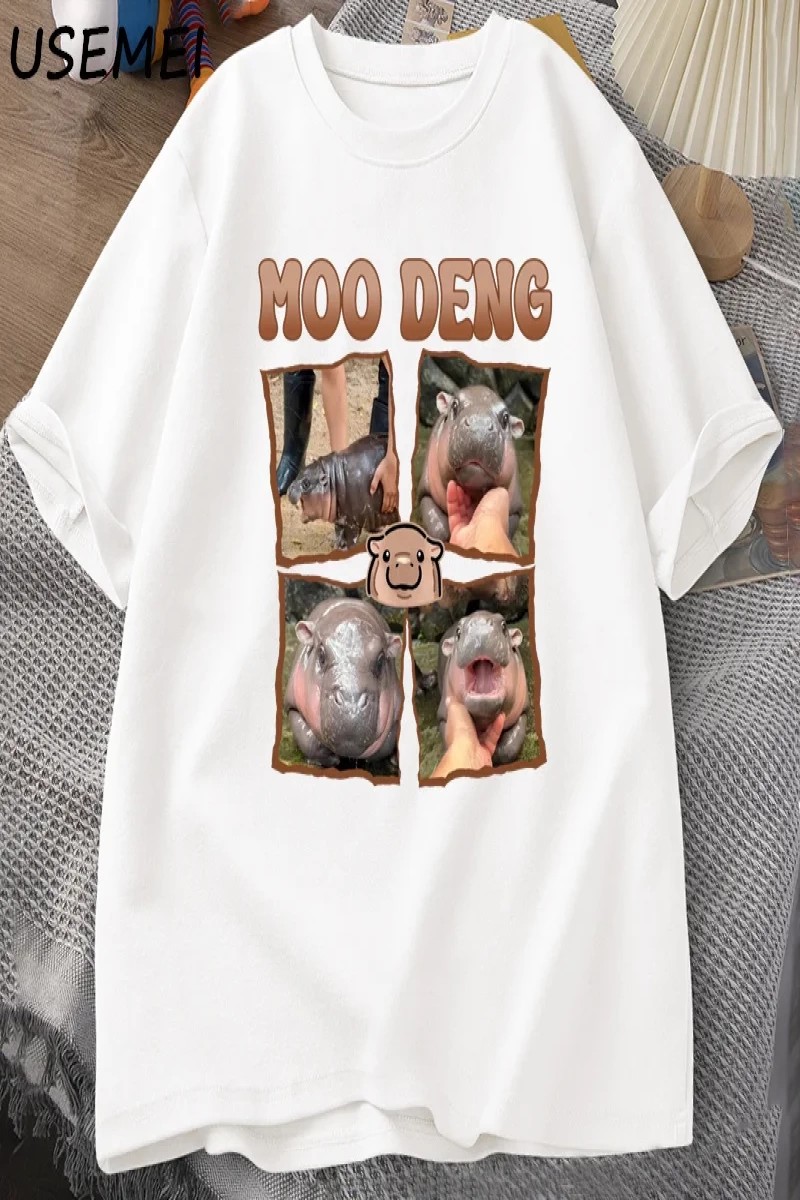 Moo Deng Rap T Shirt seviyorum Moo Deng komik bebek Hippo sevgilisi T-Shirt rahat pamuk erkek 3035