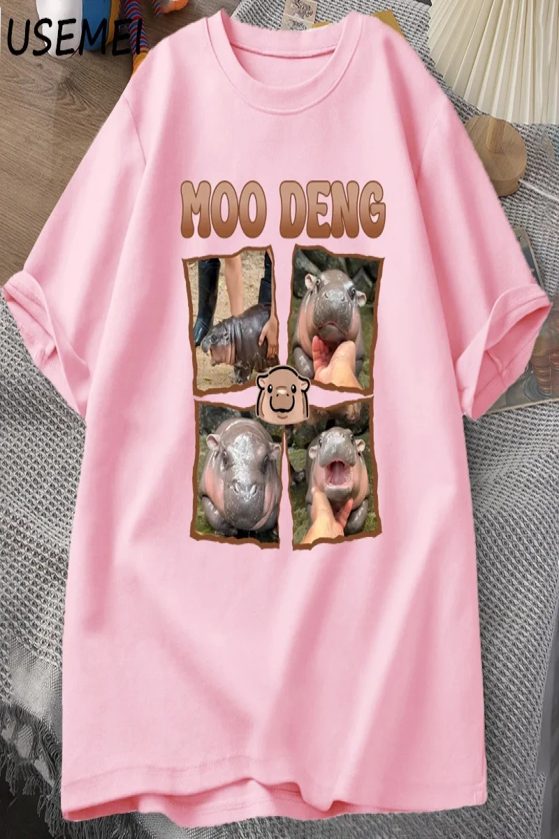 Moo Deng Rap T Shirt seviyorum Moo Deng komik bebek Hippo sevgilisi T-Shirt rahat pamuk erkek 3035