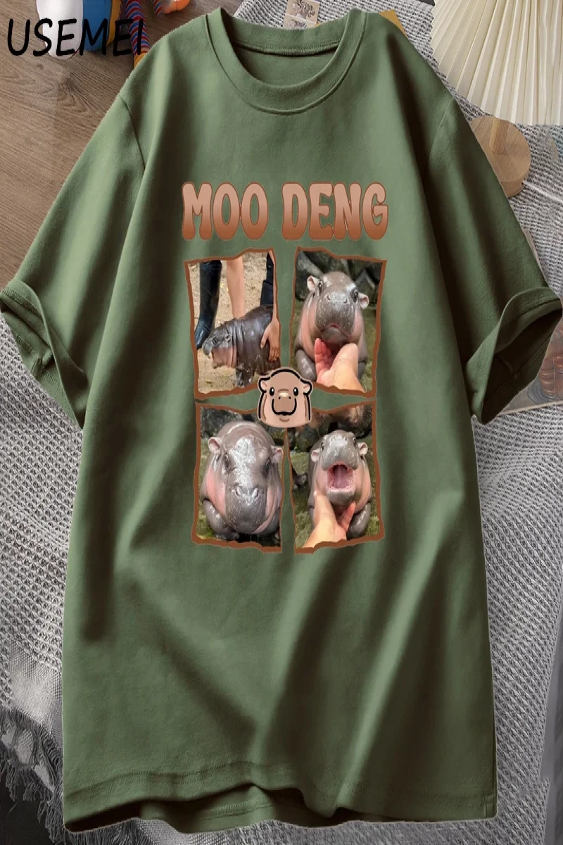 Moo Deng Rap T Shirt seviyorum Moo Deng komik bebek Hippo sevgilisi T-Shirt rahat pamuk erkek 3035