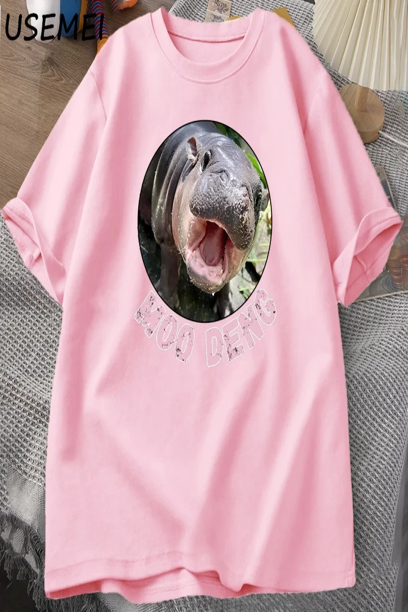 Moo Deng T shirt erkekler kadınlar için pamuk kısa kollu tişört rahat O boyun tayland Moo Moo 3043