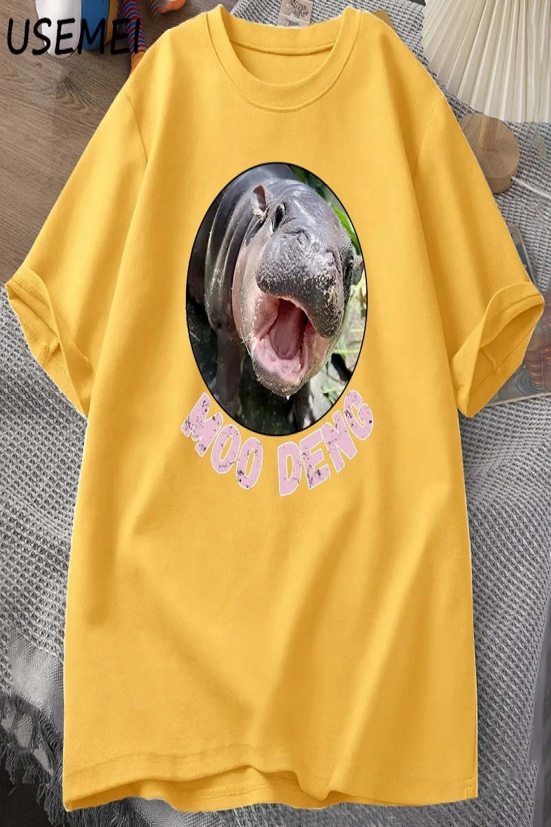 Moo Deng T shirt erkekler kadınlar için pamuk kısa kollu tişört rahat O boyun tayland Moo Moo 3043