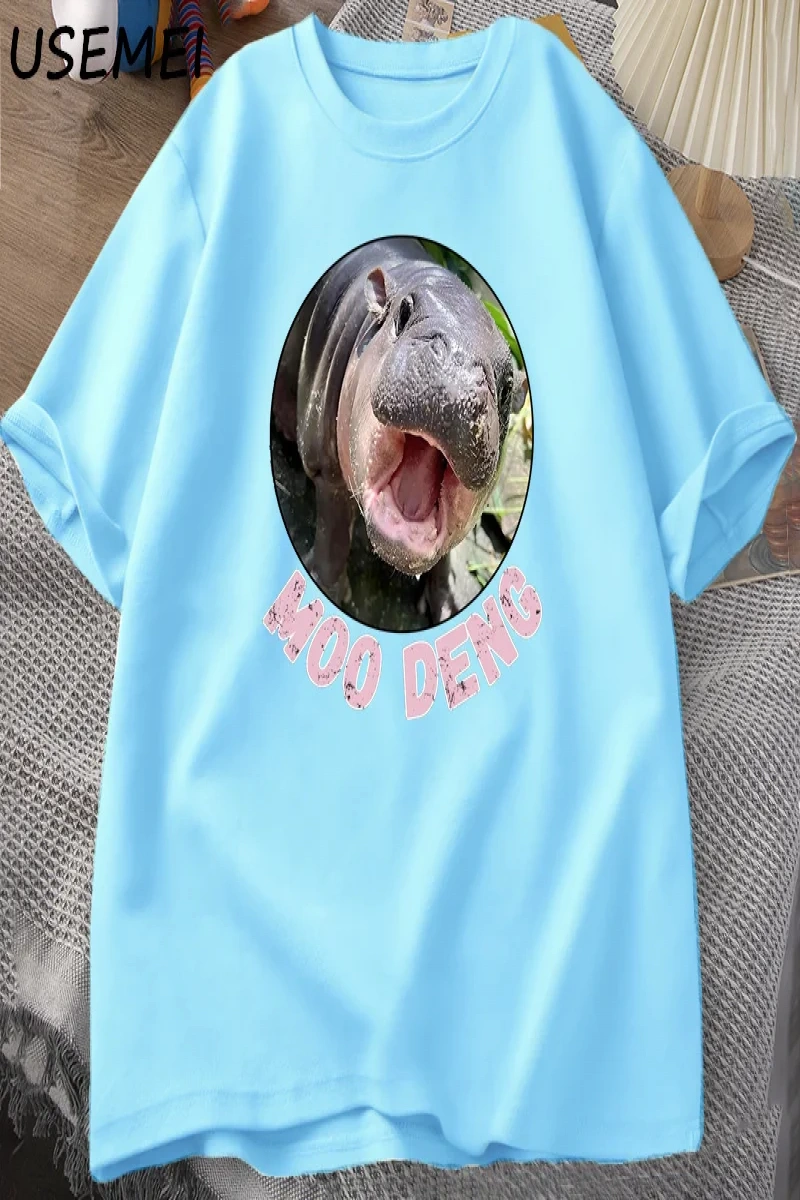 Moo Deng T shirt erkekler kadınlar için pamuk kısa kollu tişört rahat O boyun tayland Moo Moo 3043
