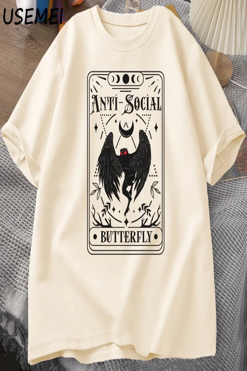 Mothman Tarot kartı kelebek T-shirt adam Vintage pamuk kısa kollu T Shirt Streetwear rahat yu 2890